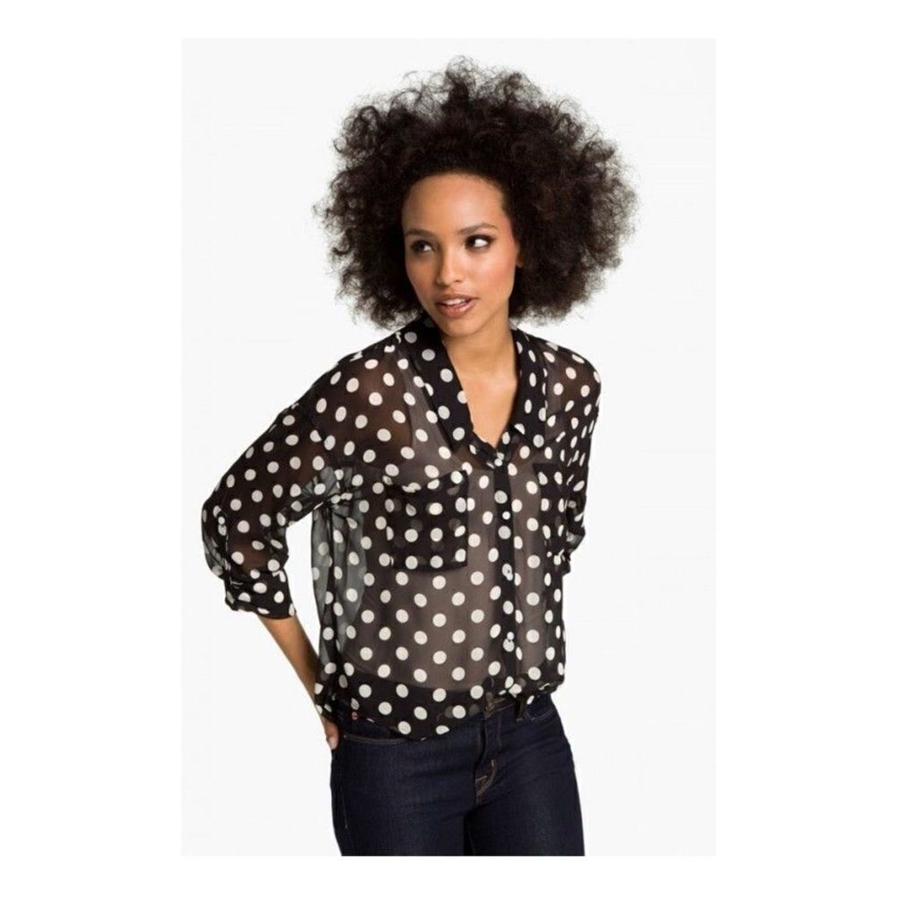 Free People-Sheer Polka Dot Long Sleeve Blouse